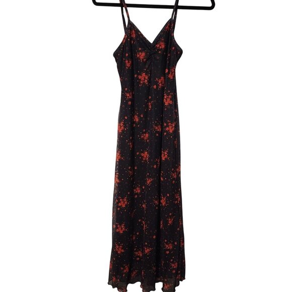 Cider maxi dress sx XS black red flowers Mesh over lining Y2K - Picture 1 of 9